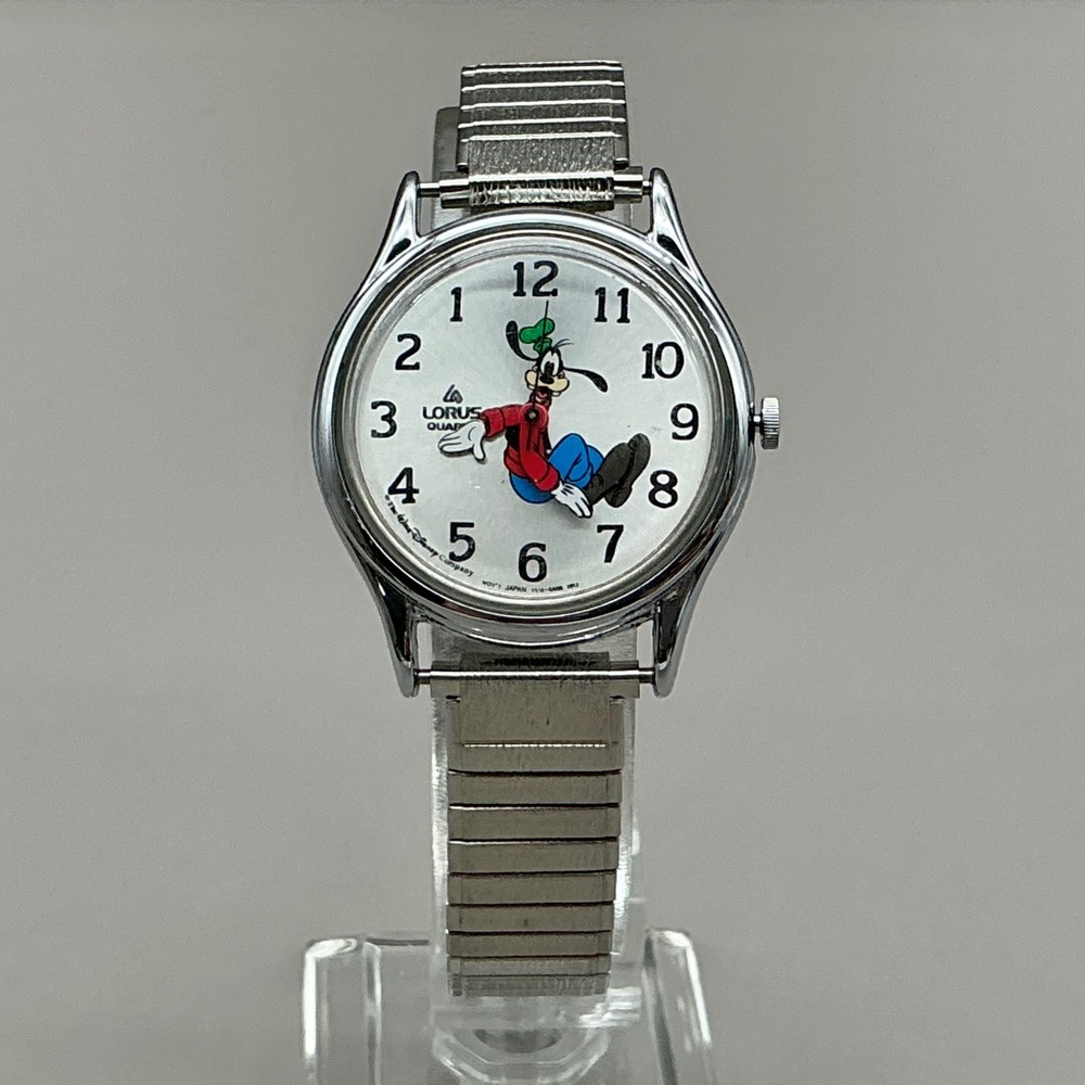 Lorus Watch Women Silver Tone Goofy Disney Quartz Expansion Band NEW BATTERY